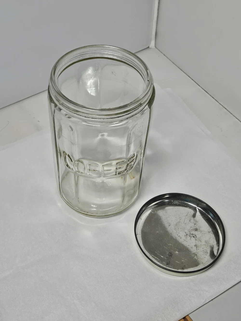 Vintage Hoosier Cabinet 12-Panel Glass Coffee Canister Jar With Metal  Lid